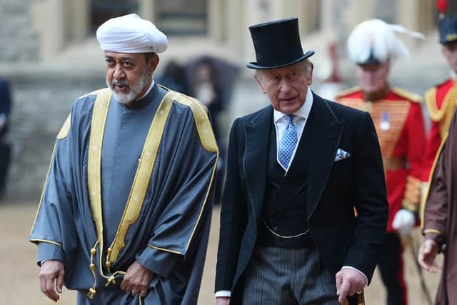 The King with Sultan Haitham bin Tarik al Said on Tuesday at Windsor Castle (Jonathan Brady/PA)