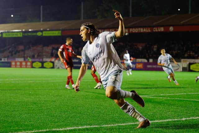 Shrewsbury's Josh Davison celebrates his first