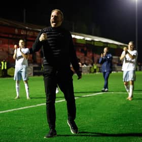 Gavin Cowan celebrates Shrewsbury’s latest win at Crawley.