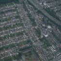 An aerial view of houses
