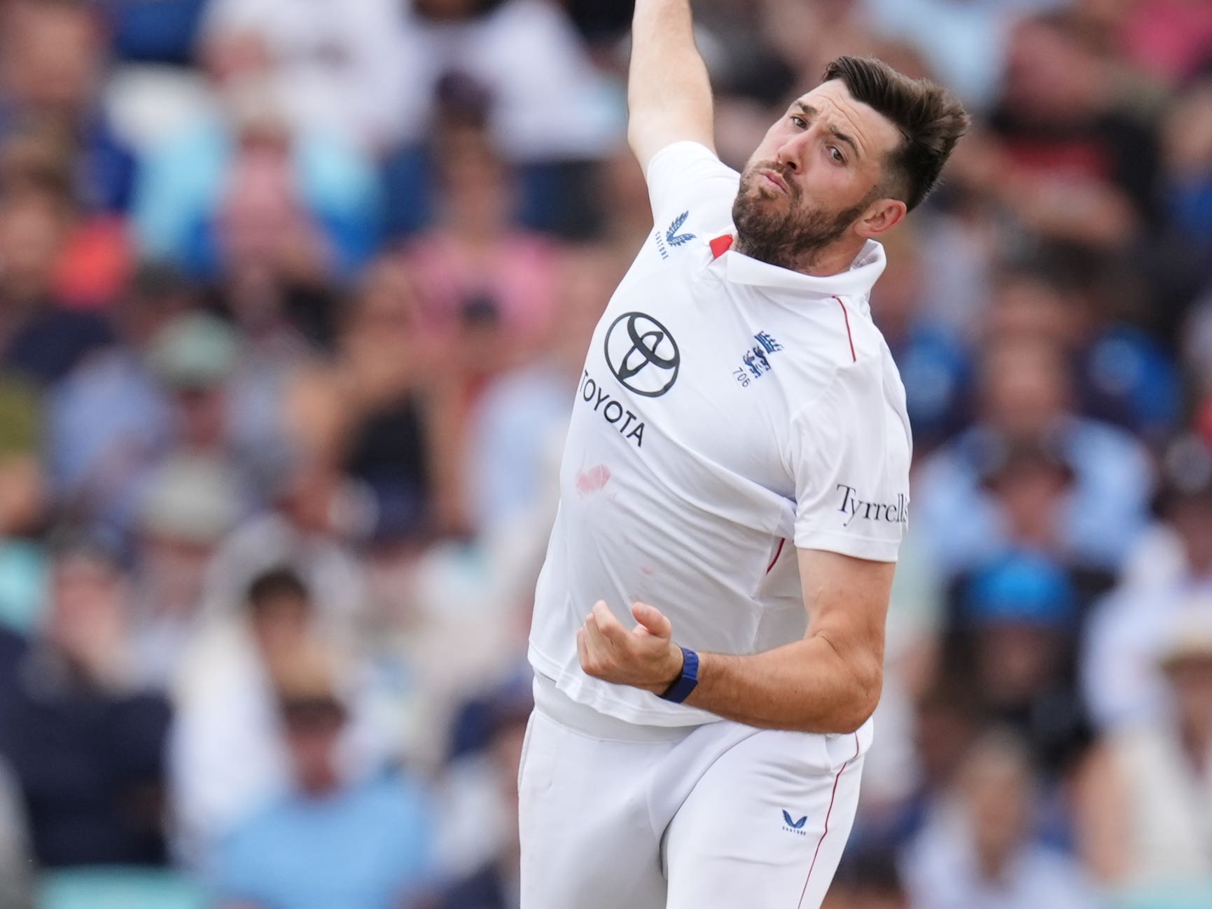 Jamie Overton bowling in a Test for England
