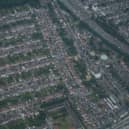 An aerial view of houses