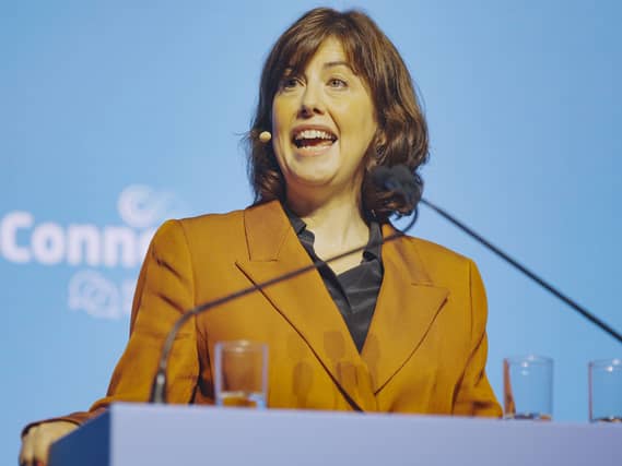 Lucy Powell delivering an address