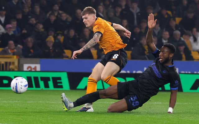 Jordan James scores for Wolves against Portsmouth