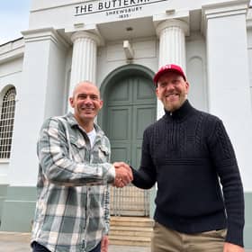 Cove Group's Joel Campbell and Martin Monahan outside the Buttermarket 