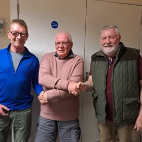 Kington Mayor Councillor Martin Woolford (middle) welcomes Councillor Martin Blackaller (left) and Councillor Leonard Timmins to the council. Councillor Patrick Conrad could not be present.