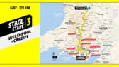 The full Tour de France stage three route in Wales. 