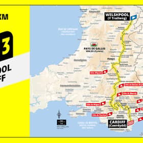 The full Tour de France stage three route in Wales. 