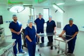 In the new operating theatre at The Robert Jones and Agnes Hunt Orthopaedic Hospital: David Blackwell, Senior ODP Theatre Manager; Jan Maychild, Theatre Support Worker; Nick Mullis, Operating Department Orderly; Emma Thomas, Nurse & AHP Clinical Lead, Theatres; and Yetunde Peluola, Scrub Theatre Practitioner