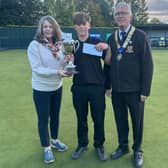 Just champion – Ellis Griffiths with the trophy presented by Jane Jones and county president Andy Jones