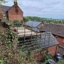 Scaffolding is in place at the town wall in Ludlow. 
