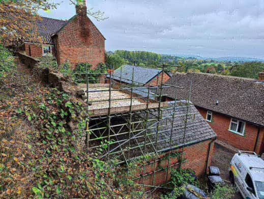 Scaffolding is in place at the town wall in Ludlow.