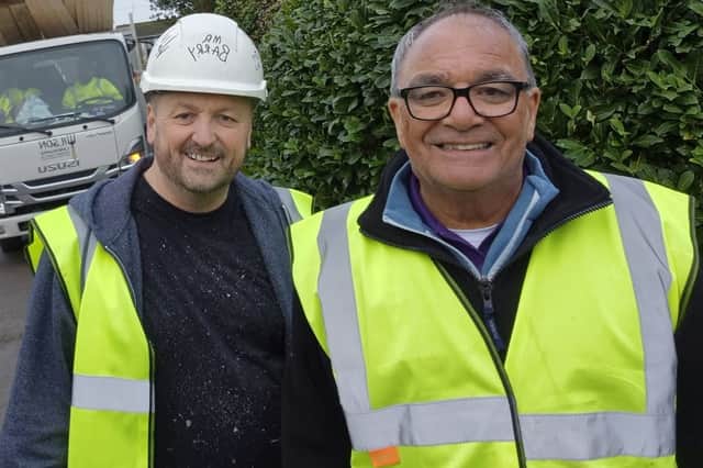 Telford College tutor Barry Mason with legendary DIY SOS electrician Billy Byrne