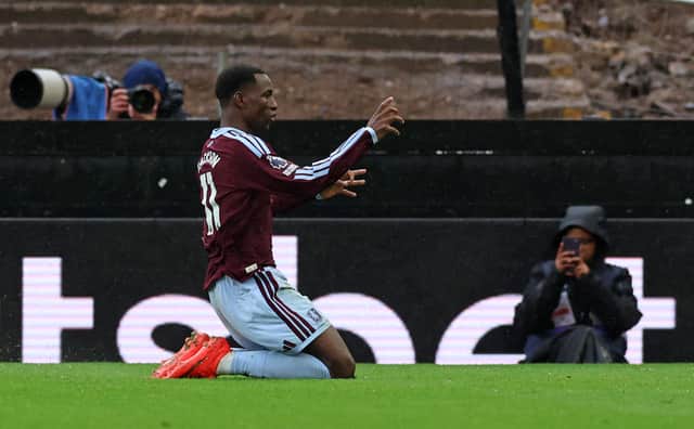 Nicolas Jackson celebrating his second and match-winning goal for Villa.