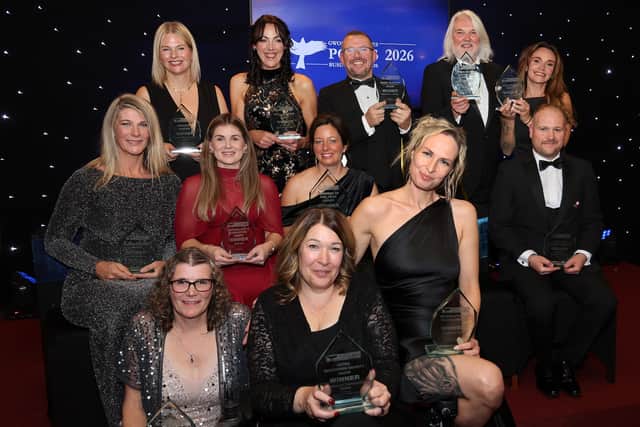All the winners on stage at the Powys Business Awards 2026