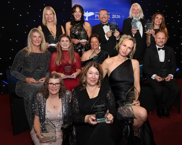 All the winners on stage at the Powys Business Awards 2026