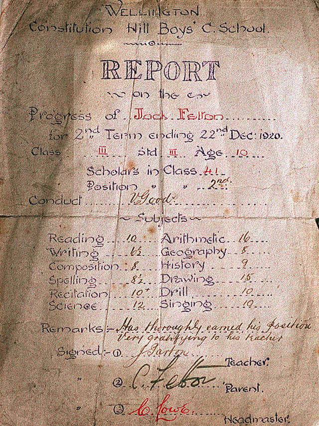 Jack’s glowing school report from December 1920.