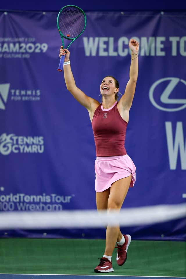 Hannah Klugman celebrates winning the final
