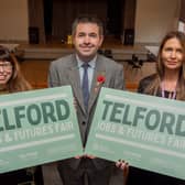 From left: Jo Farnworth from Pride in Place, Telford MP Shaun Davies and Sarah Davies from Telford College are urging job seekers to attend the Telford Jobs and Futures Fair