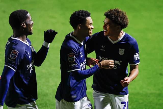 Michael Golding of Shrewsbury Town celebrates after scoring a goal to make it 1-0