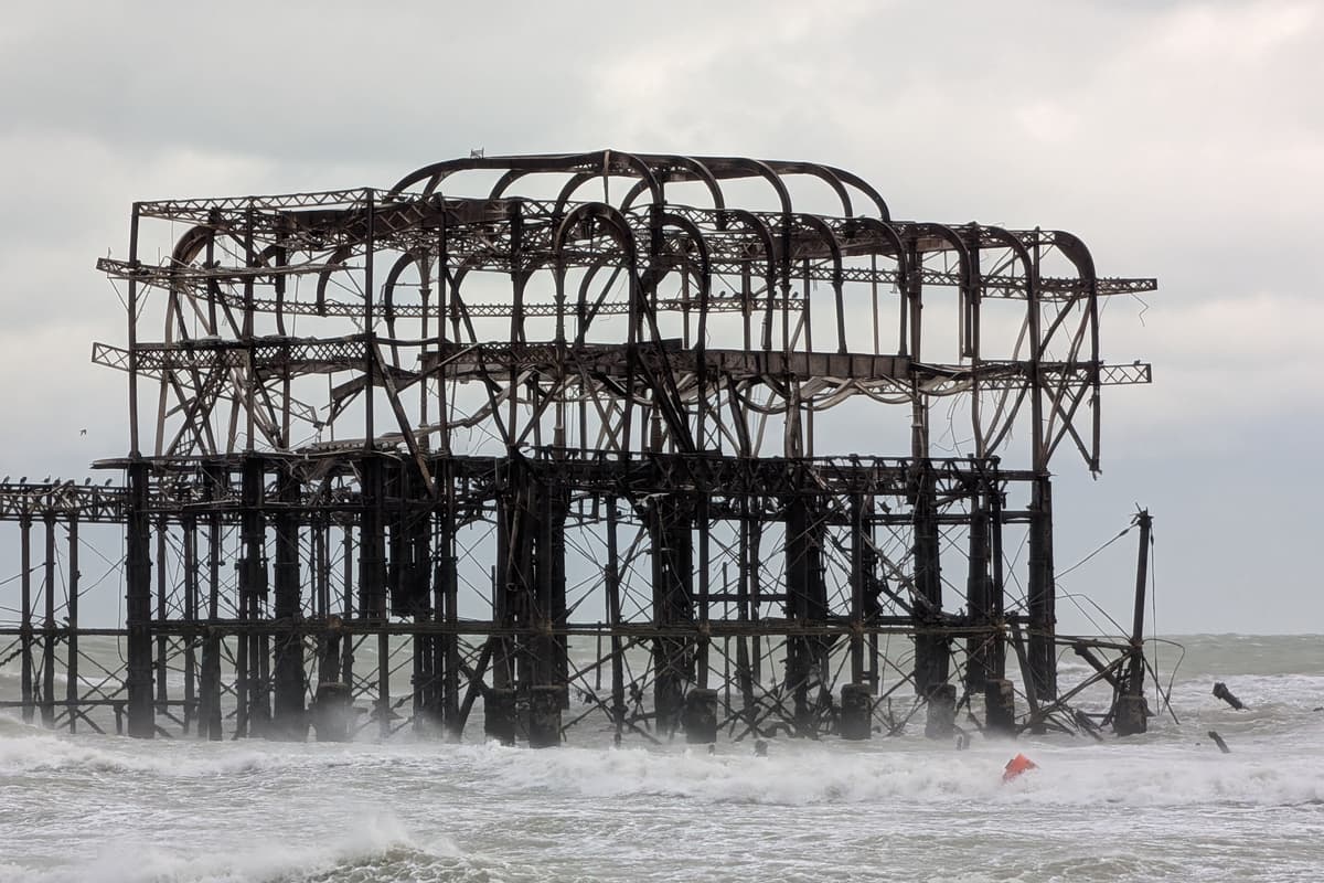 Pier Collapse Part of historic Brighton pier collapses as storms bring heavy disruption