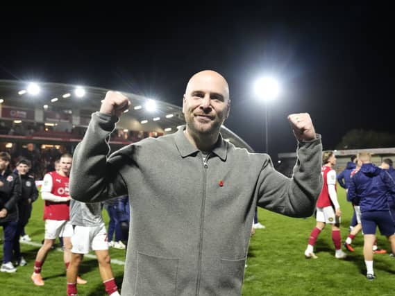 Matt Lawlor celebrates Fleetwood's famous win