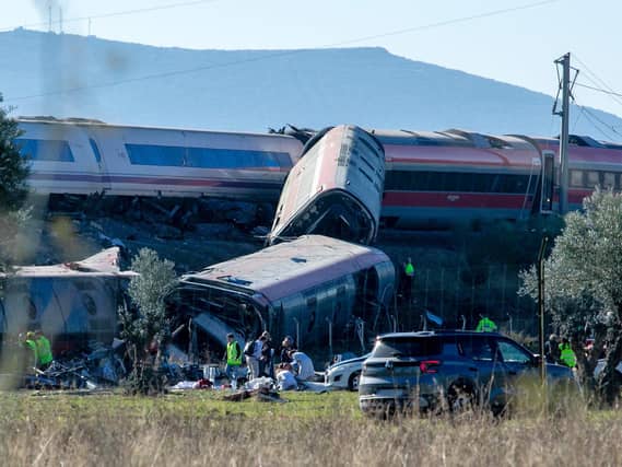 Emergency services at the scene of a collision between two trains in Spain