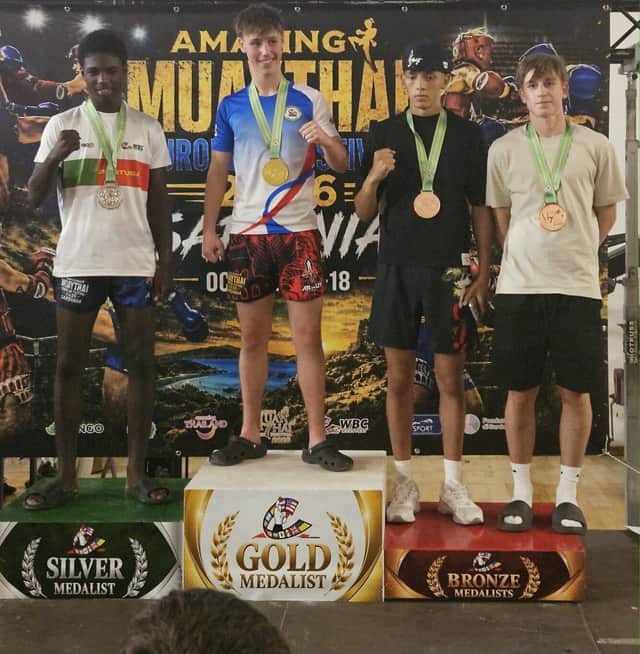Latham on the podium in Sardinia.