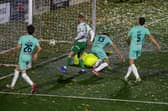 Brad Young scores for The New Saints against Ammanford last Friday night