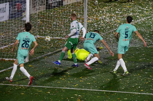 Brad Young scores for The New Saints against Ammanford last Friday night