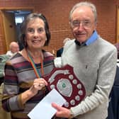 Another one for the collection – Alan Boulton picks up one of Adderley’s three main prizes from June Davies