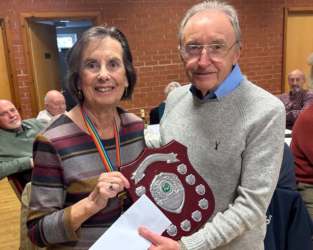 Another one for the collection – Alan Boulton picks up one of Adderley’s three main prizes from June Davies