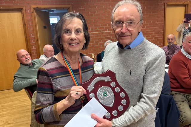 Another one for the collection – Alan Boulton picks up one of Adderley’s three main prizes from June Davies