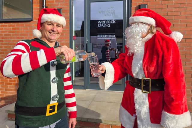 Wenlock Spring director Bruce Orme and Santa launches the company's 'The ONLY One for the Road' campaign