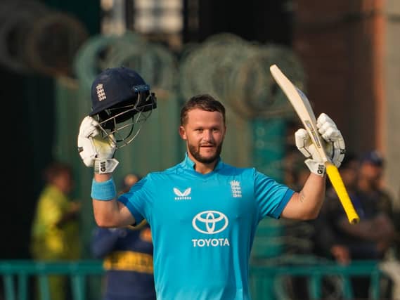 Ben Duckett celebrates his century