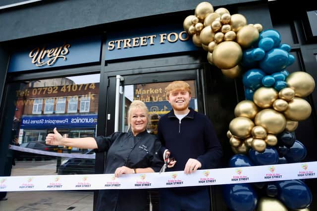 Urey's Street Food owner Norma Urey with Cllr Ollie Vickers at the opening of the new takeaway in Oakengates