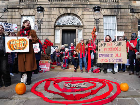 Demonstrators outside Bute House in Edinburgh