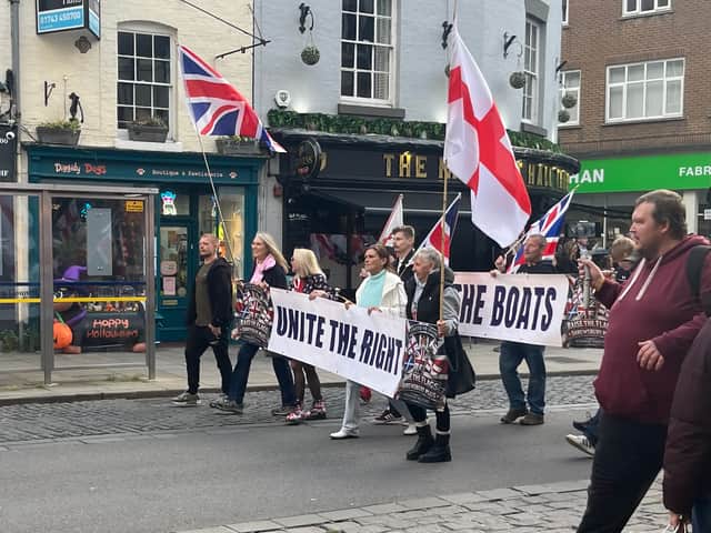 The protesters marched through the centre of the town