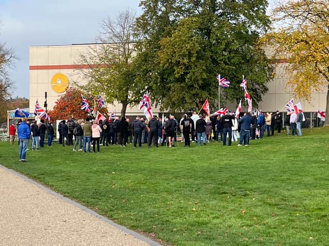 Protesters from Raise the Flags Shrewsbury Plus in the Quarry