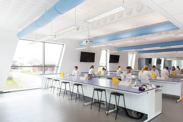Students in one of Harper Adams University's laboratories