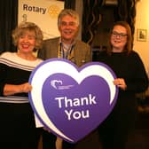 Shrewsbury Severn Rotary President Johnathan Callwood (C), with (L) Julia Clark, Director of public participation Telford & Wrekin NHS and (R) Nicola Brockley , public participation development manager 