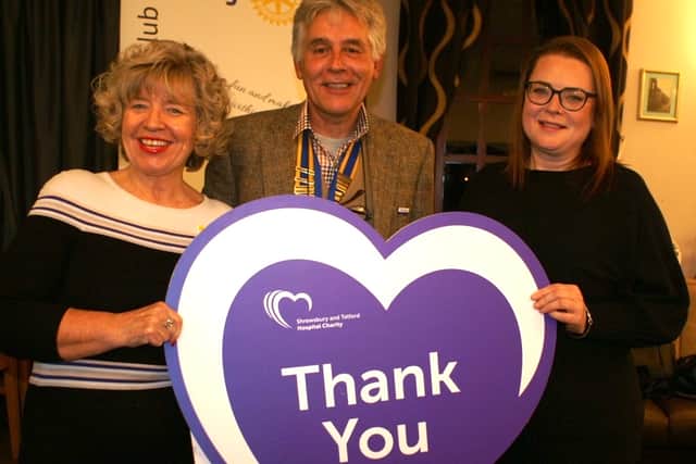 Shrewsbury Severn Rotary President Johnathan Callwood (C), with (L) Julia Clark, Director of public participation Telford & Wrekin NHS and (R) Nicola Brockley , public participation development manager