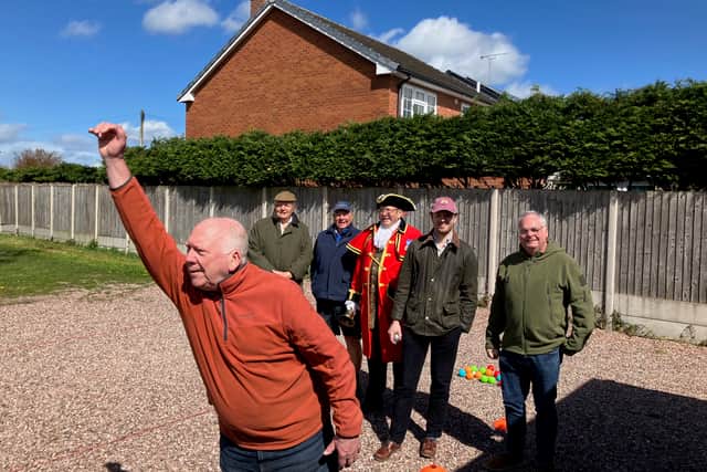 Councillors David Minnery and David Blanford, Peter Ingham Chair of Trustees Marketing Community and Sports Club, and Michael Pinches Former President of Market Drayton Community Sports Club and Town Crier Councillor Tom Dainty.