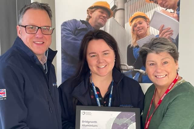 Adrian Musgrave, Abbey Deane (Bridgnorth Aluminium) and Sonia Roberts (Shropshire Community Foundation)