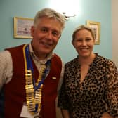Shrewsbury Severn Rotary president Johnathan Callwood welcomes Grange School head Charlie Summers to the club.