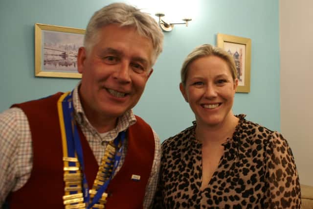 Shrewsbury Severn Rotary president Johnathan Callwood welcomes Grange School head Charlie Summers to the club.
