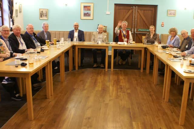 Members of Shrewsbury Severn Rotary Club and speaker Charlie Summers sitting left of the president Johnathan Callwood.