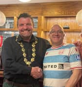 Mayor Peter Jones with Simon Metcalf from the Red Lion in Ellesmere 
