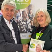 Jane thanks Johnathan for Shrewsbury Severn Rotary’s £500 donation to the Share Shrewsbury charity.