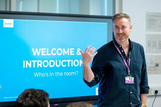 Andy Turner, Telford College Faculty Director for Technical and Creative Industries, addresses employers at the launch of the new hub